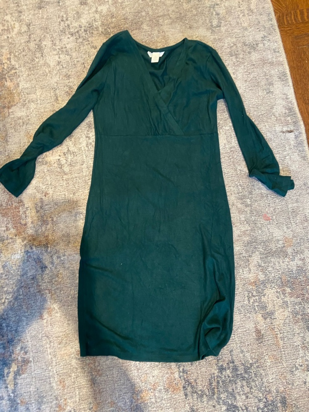 H&M Forest Green Long Sleeve Wrap-Style Sheath Dress
